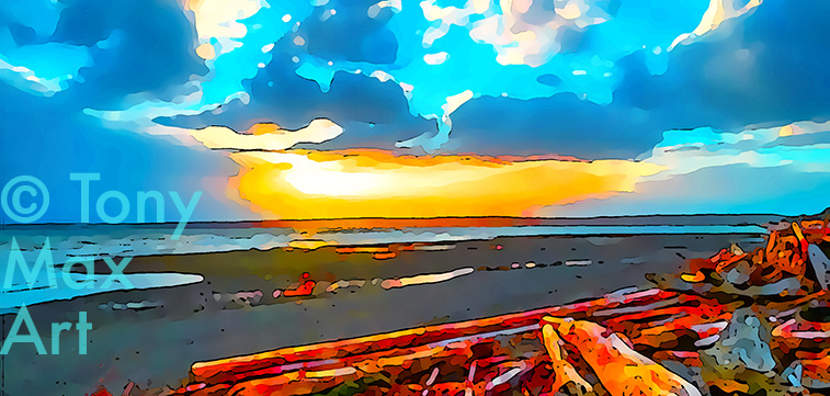"Coastal Vista 114 – Very Long" -BC coast paintings by artist Tony Max
