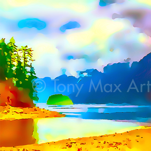 "Coastal Vista 22 – Square" – British Columbia paintings by artist Tony Max