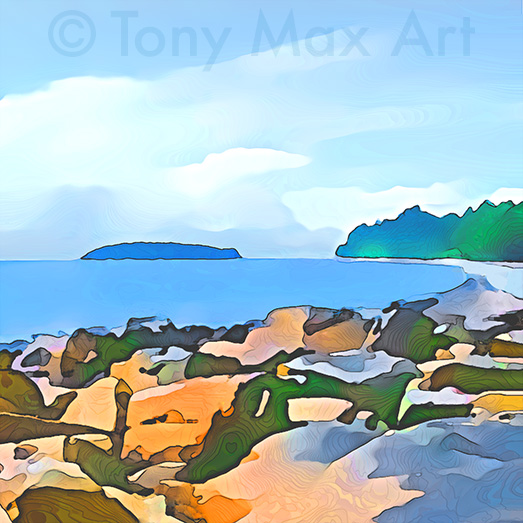 "Coastal Vista 6 – Square – Detail" – British Columbia art by painter Tony Max