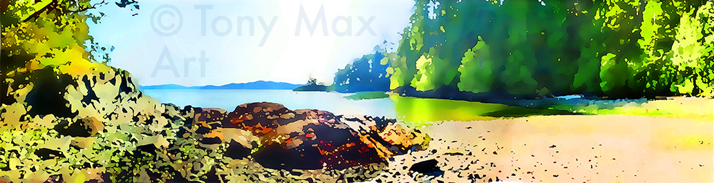 "Colorful Cove in May (Long)" – British Columbia paintings by Tony Max