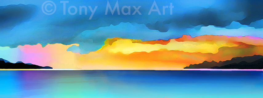 "Colorful Ocean and Sky – Panorama" -  British Columbia prints by artist Tony Max