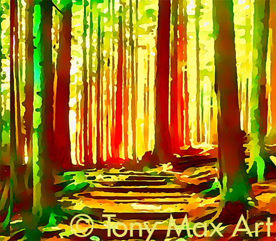 Colorful Wooded Trail – Close-up" - contempary Canadian landscape art by painter Tony Max