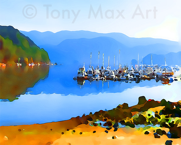 "Deep Cove – Blue – Close-up Horizontal" – Vancouver inkjet art by Tony Max