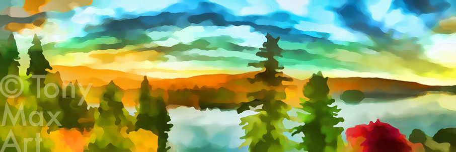 "Deep Cove Sunset in Fall" – North Vancouver prints by painter artist Tony Max