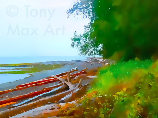 "Driftwood Collection – Greenery" –  B. C. coastal art prints by artist Tony Max