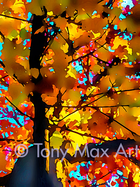 "Fall Forest – Riot of Colors – Tall" – nature art by painter Tony Max