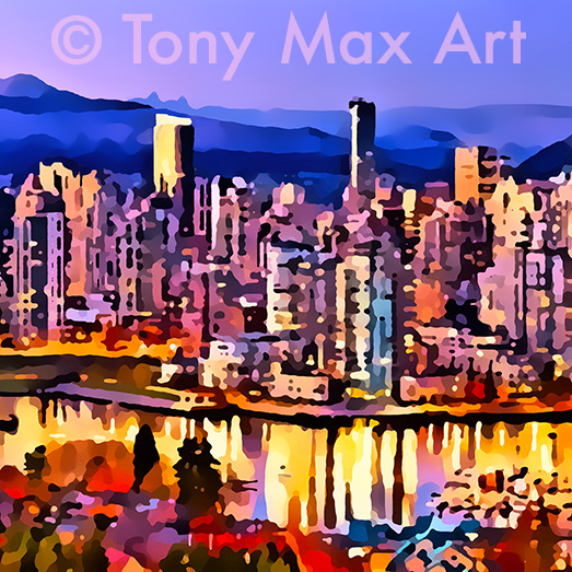 "False Creek &ndash; Evening Glow &ndash; Square" - Vancouver print by artist Tony Max