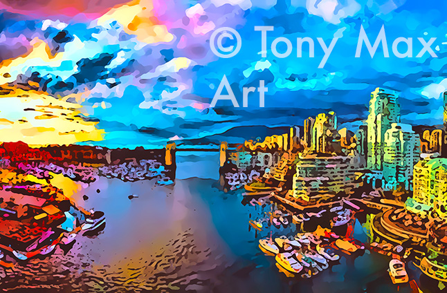 "False Creek &ndash; HIgh View" - Vancouver art prints by artist Tony Max