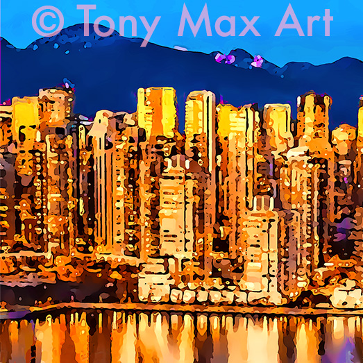 "False Creek &ndash; Orange-Yellow Towers &ndash; Square" &ndash; Vancouver paintings by artist Tony Max