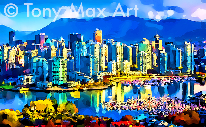 "False Creek Overview &ndash; Horizontal" &ndash; Vancouver paintings by artist Tony Max