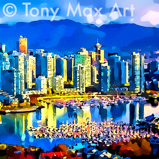 "False Creek Overview &ndash; Square &ndash; Right"- Vancouver art by painter Tony Max