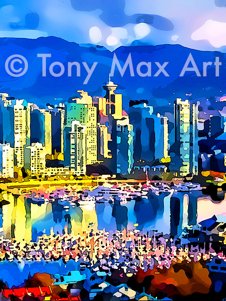 "False Creek Overview &ndash; Vertical" &ndash;  Vancouver prints by artist Tony Max