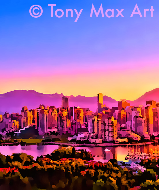 "False Creek &ndash; Vivid Morning &ndash; Vertical" &ndash; Vancouver art prints by Tony Max