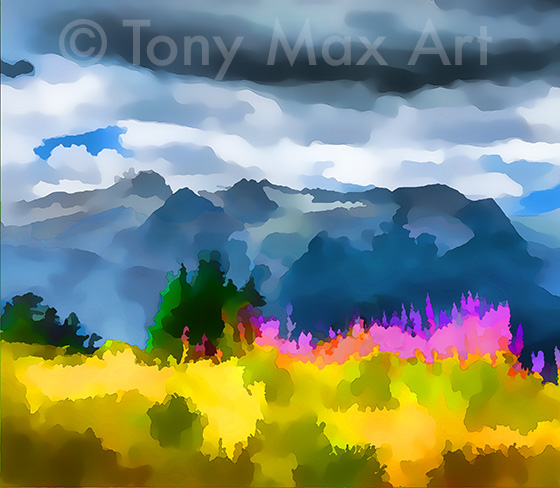 "Fireweed and Lupines – Short" - B. C. art prints by artist Tony Max
