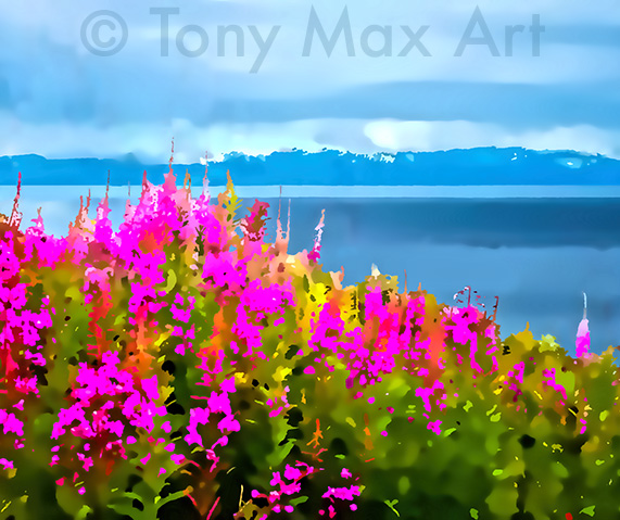 "Fireweed by the Shore" – British Columbia coast art by Tony Max