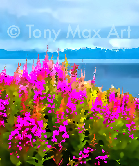 Fireweed by the Shore – Vertical" – nature painter Tony Max