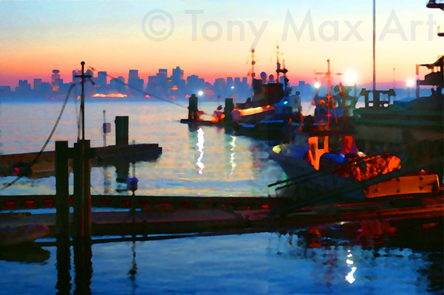 Foot of Lonsdale - Dusk View - Vancouver Art Prints by artist Tony Max