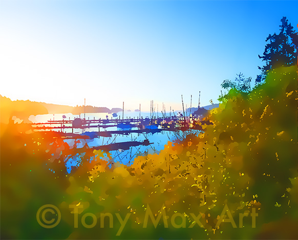 "Ganges – Morning Glow – Horizontal" - Southern Gulf Islands art by British Columbia artist Tony Max