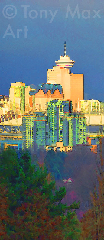 "Harbour Center From Q. E. Park" - Vancouver art prints by artist Tony Max