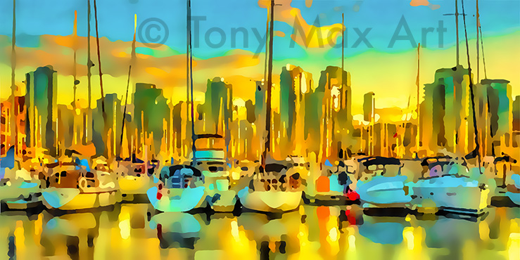 "Harbour with Towers – Long" – Tony Max Vancouver art