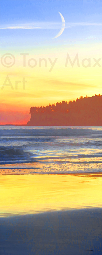 Hobuck Beach with Moon - Art prints of Pacific Northwest by artist Tony Max