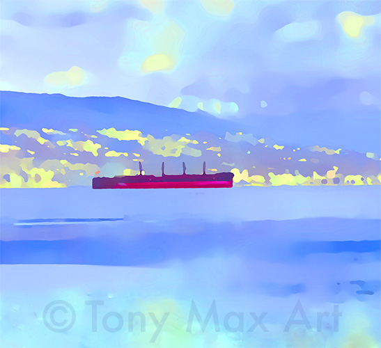 "Jericho Evening – Freighter – Almost Square" - Vancouver art prints by painter Tony Max
