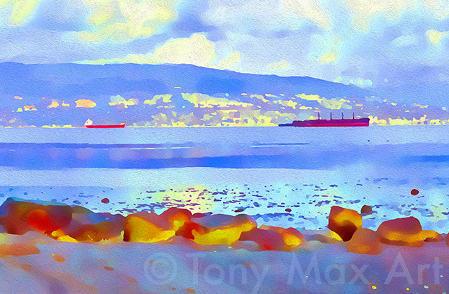 "Jericho Evening – Two Freighters" - Vancouver art by master artist Tony Max