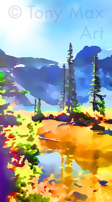 "Joffre Lake – Thin Trees (Vertical)" – British Columbia art by artist Tony Max