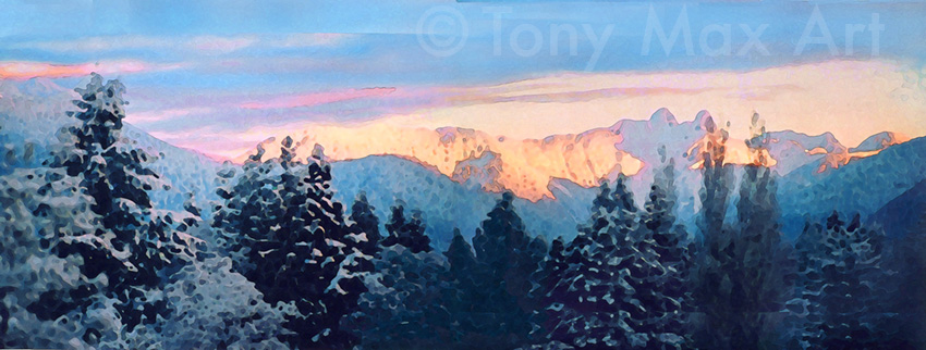 "Lions Peaks – Snow Blanket" – British Columbia giclees by Tony Max