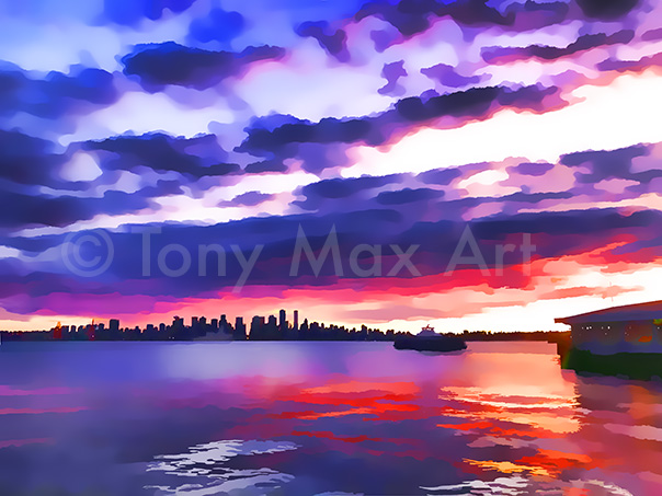 "Lonsdale Quay Dusk (Horizontal)" – Vancouver art by artist Tony Max