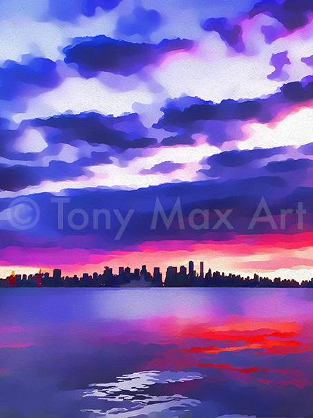 "Lonsdale Quay Dusk (Tall) – Vancouver prints by artist Tony Max