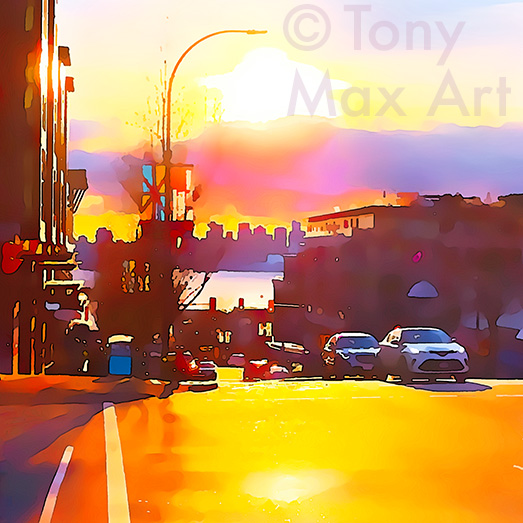 "Lower Lonsdale Sunset Splash" - North Vancouver limited editions by Canadian artist Tony Max