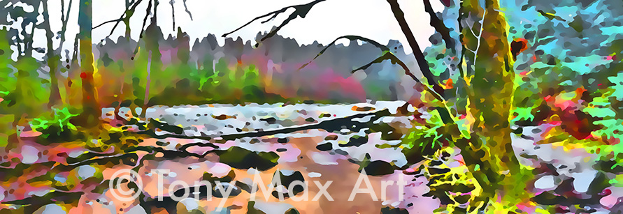 "Lynn Creek – December Panorama" - Canadian nature art by artist Tony Max