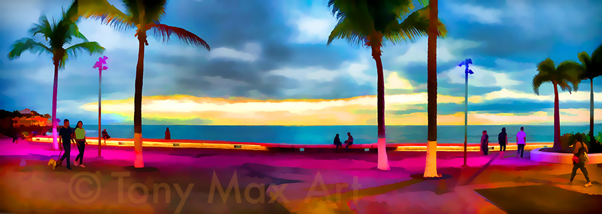 "Malecon Evening Panorama" – Mexico art prints by artist Tony Max