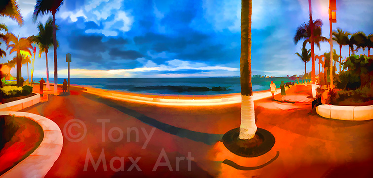 "Malecon – Magic Dusk (Panorama) – Mexico art by artist Tony Max