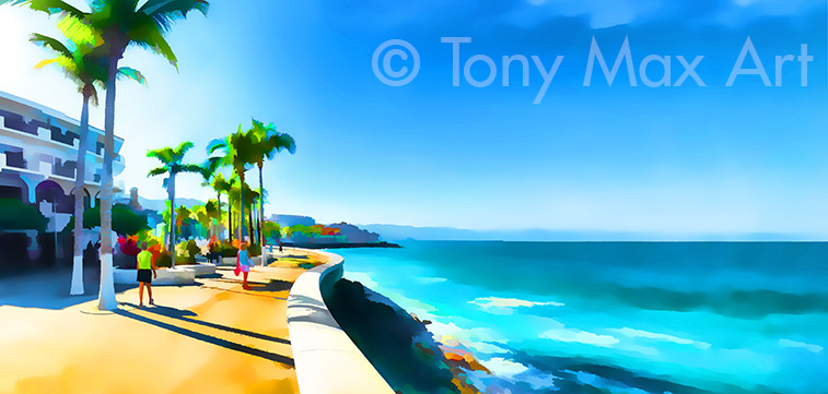 Malecon Morning – Extreme Panorama" –Mexico art by artist Tony Max