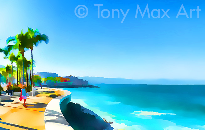 "Malecon Morning – Simple" – Mexico art and Puerto Vallarta art by painter Tony Max