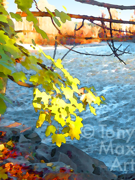 "Maple and Rushing Creek".  Canadian nature art by artist Tony Max