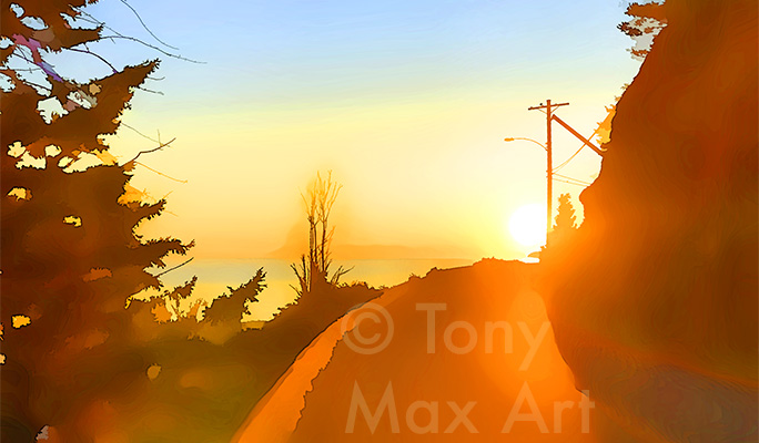 "Marine Drive Sunset – Panorama – British Columbia art by artist Tony Max