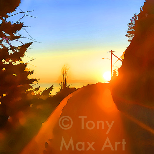 Marine Drive Sunset – Square" - Vancouver art prints by Canadian artist Tony Max