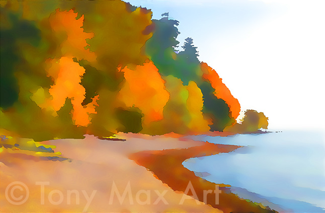 "Misty Autumn Beach"  - B. C. art by artist Tony Max