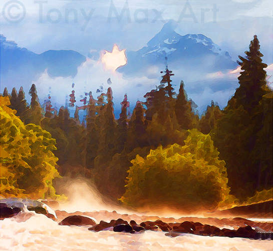 "Misty Moutain Creek"  - B. C. art prints by art legend Tony Max