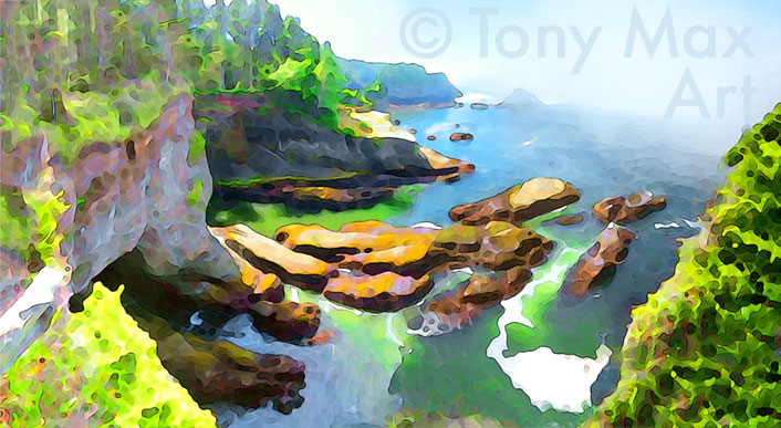 Misty Pacific Shore – Pacific Northwest visual art by artist Tony Max
