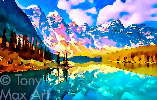 "Lake Louise 3 – Horizontal"  - Alberta Rockies paintings by artist Tony Max