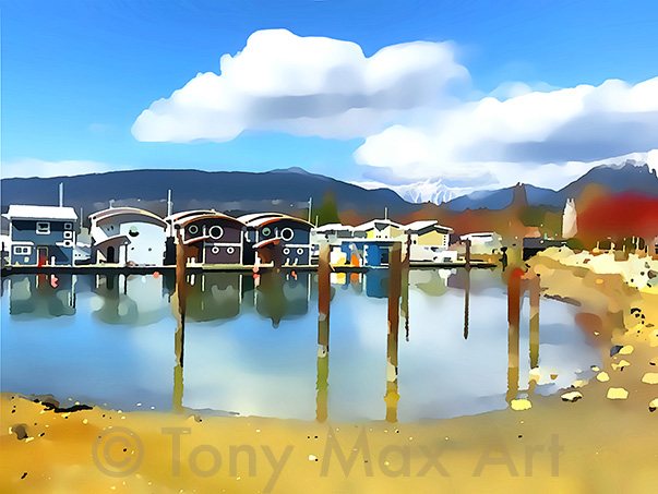 "Mosquito Creek Marina – Sun and Clouds"  - North Vancouver art prints and B. C art prints by artist Tony Max