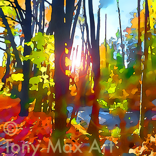 "Mosquito Creek in Fall – Square" – British Columbia art by Canadian painter Tony Max