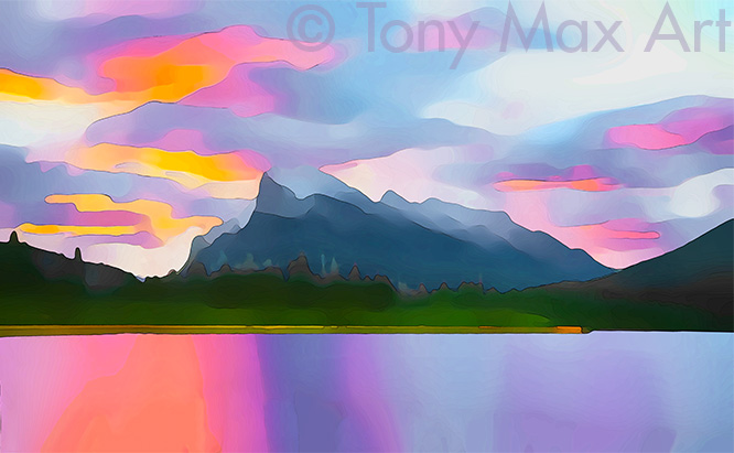 "Mount Rundle and Vermillion Laket" -  Contemporary Alberta art by artist Tony Max
