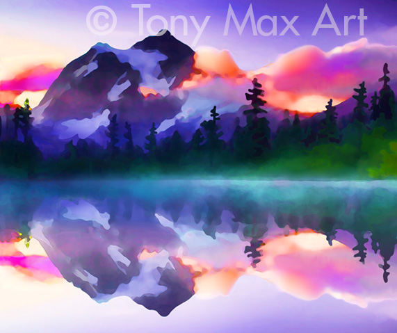 "Mount Shuksan and Picture Lake" – Washington State art by artist Tony Max