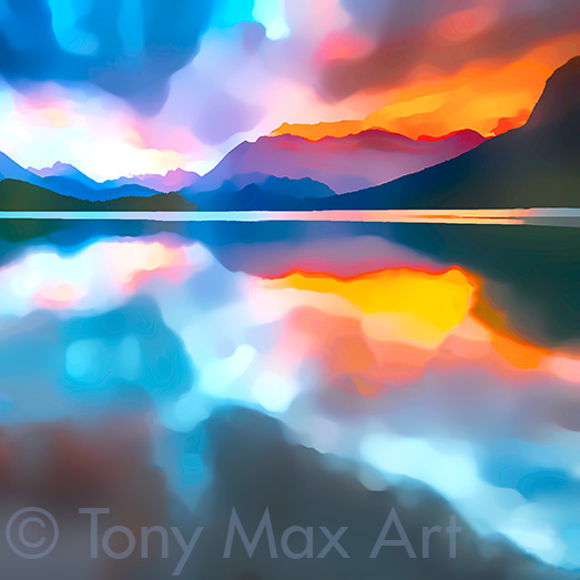 "Mountain Grandeur 1 – Square" – Canadian mountain art by painter Tony Max