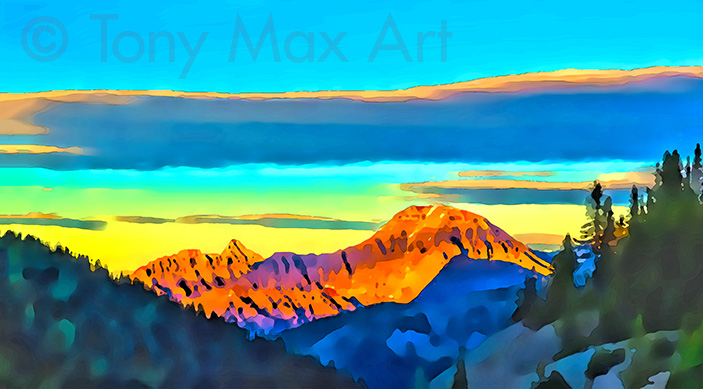 "Mountain Grandeur 32 – Horizontal" – British Columbia mountain paintings by artist Tony Max